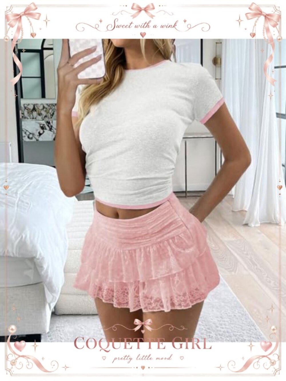 Lace Ruffle Mini Skort with Built-in Shorts - Picture 3 of 6